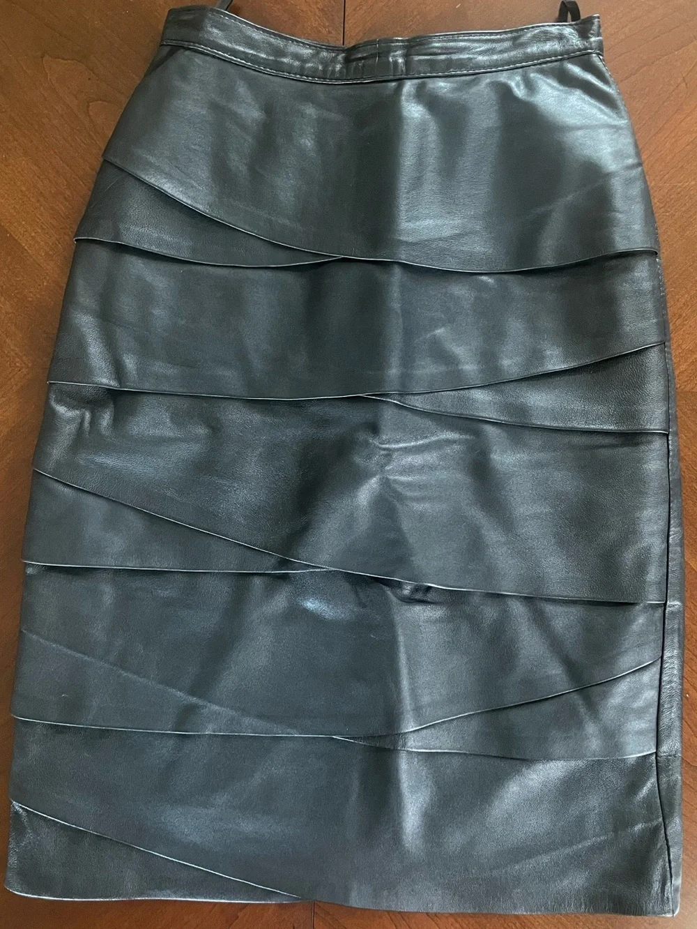 Demir Leather Pencil Skirt Asymmetric Paneled Black Size 4 - Picture 4 of 10